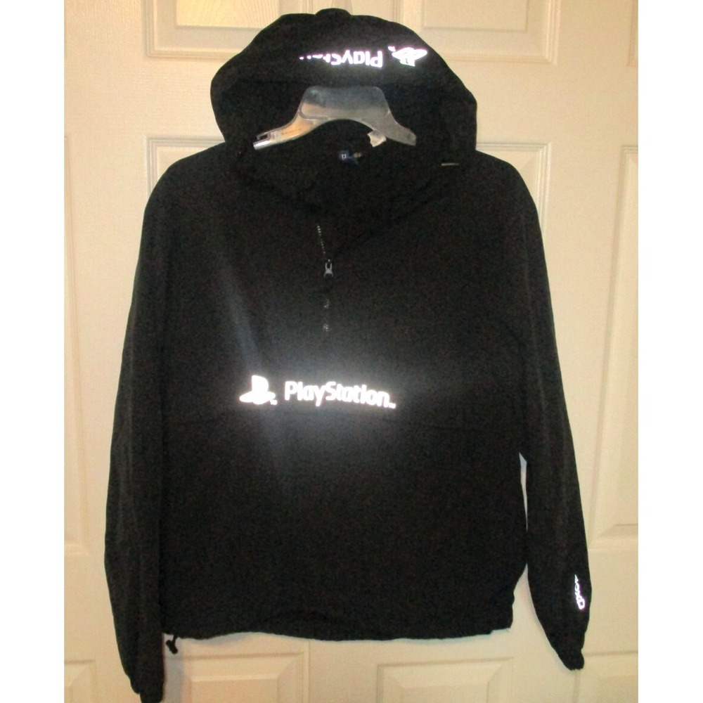 PlayStation Hooded 1/2 Zip Pullover Black Jacket Reflective Letters Size Men's M